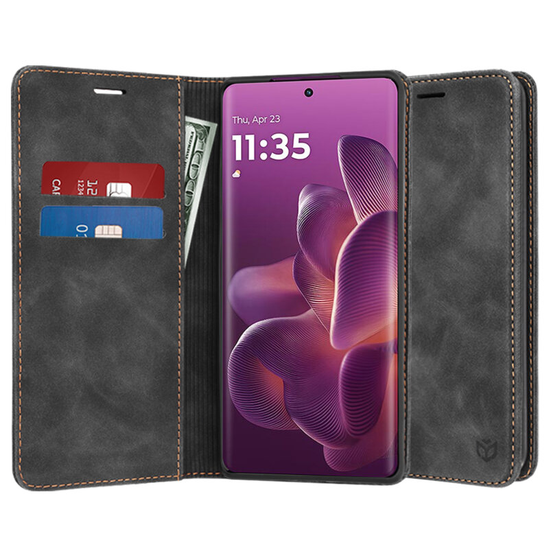 Husa piele Motorola Edge 60 Pro Techsuit Confy Cover, negru