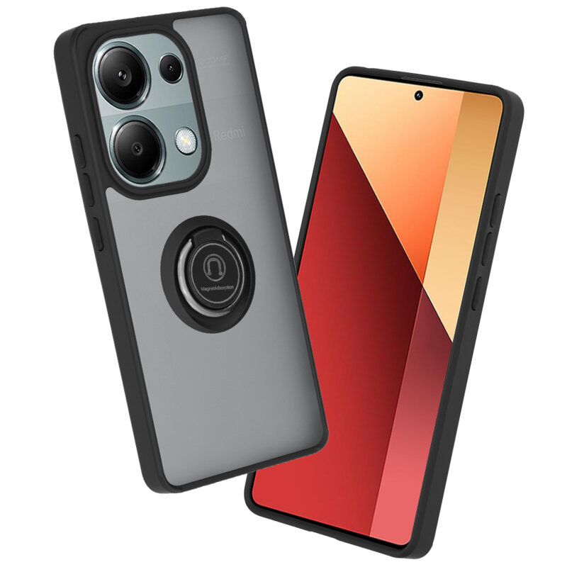 Husa Xiaomi Redmi Note 13 Pro 4G Techsuit Glinth cu inel suport stand magnetic, negru