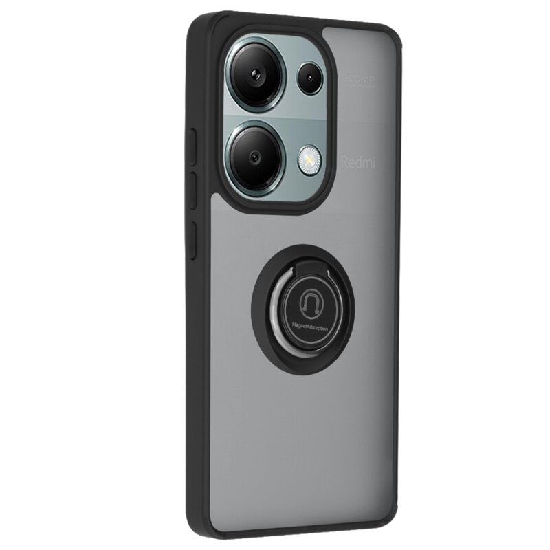 Husa Xiaomi Redmi Note 13 Pro 4G Techsuit Glinth cu inel suport stand magnetic, negru