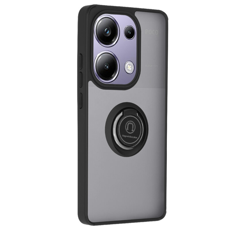 Husa Xiaomi Poco M6 Pro 4G Techsuit Glinth cu inel suport stand magnetic, negru