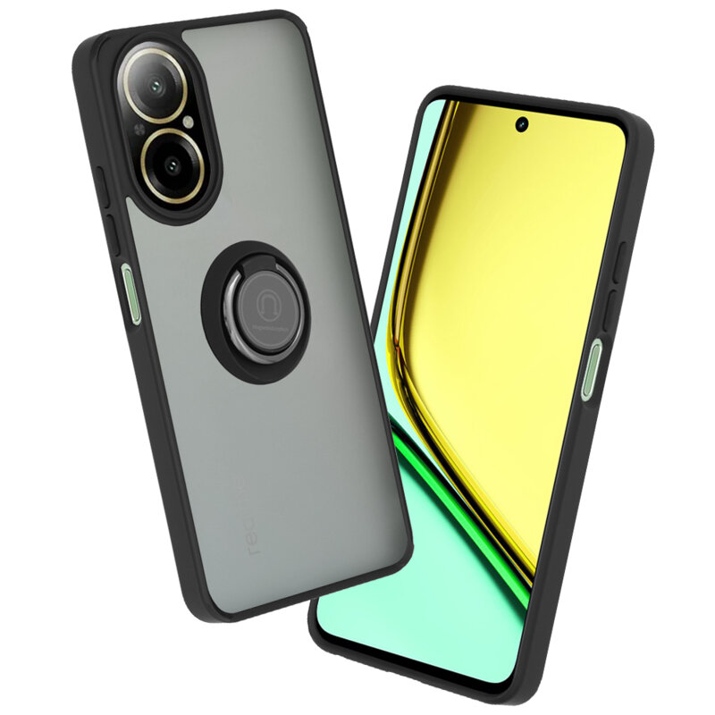 Husa Realme C67 4G Techsuit Glinth cu inel suport stand magnetic, negru