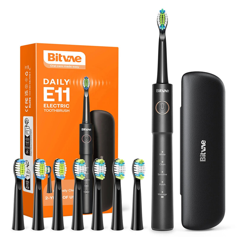 Periuta de dinti sonica cu 5 moduri, 8 capete Bitvae E11, negru