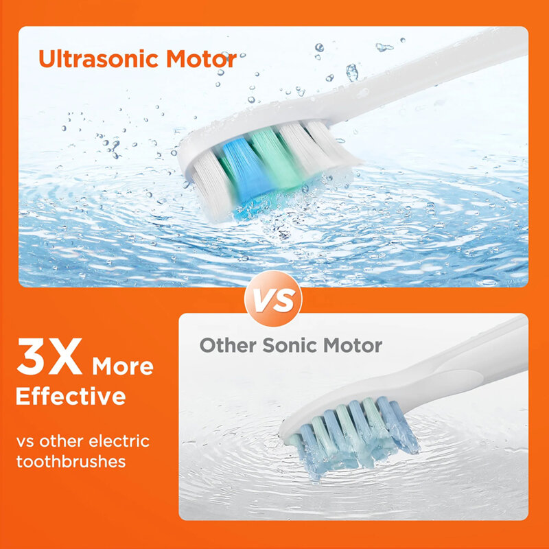 Periuta de dinti ultrasonica soft cu 8 capete Bitvae S2, roz