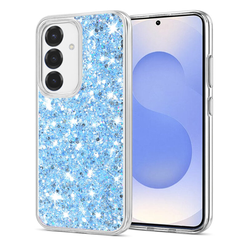 Husa cu sclipici Samsung Galaxy S25 Techsuit Sparkly Glitter, bleu