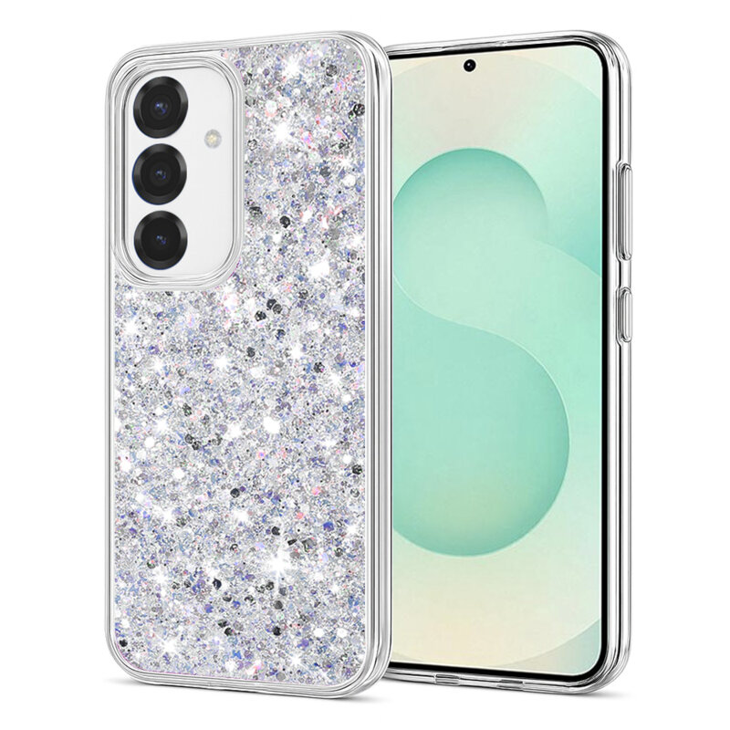 Husa cu sclipici Samsung Galaxy S25 Plus Techsuit Sparkly Glitter, alb