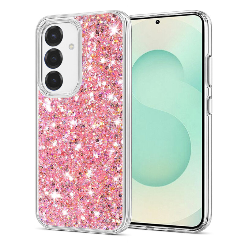 Husa cu sclipici Samsung Galaxy S25 Plus Techsuit Sparkly Glitter, roz