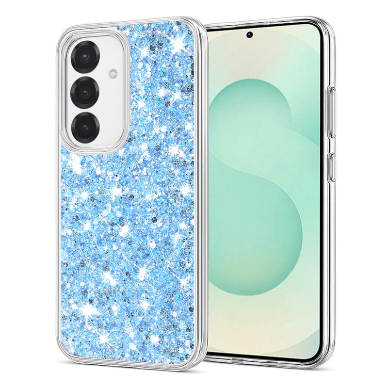 Husa cu sclipici Samsung Galaxy S25 Plus Techsuit Sparkly Glitter, bleu