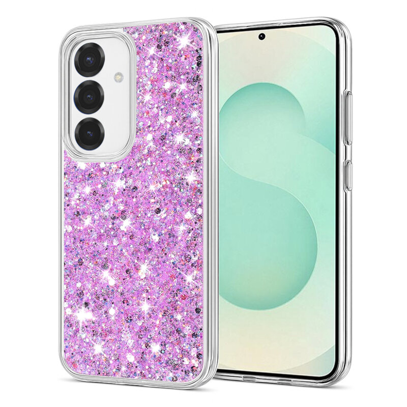 Husa cu sclipici Samsung Galaxy S25 Plus Techsuit Sparkly Glitter, magenta