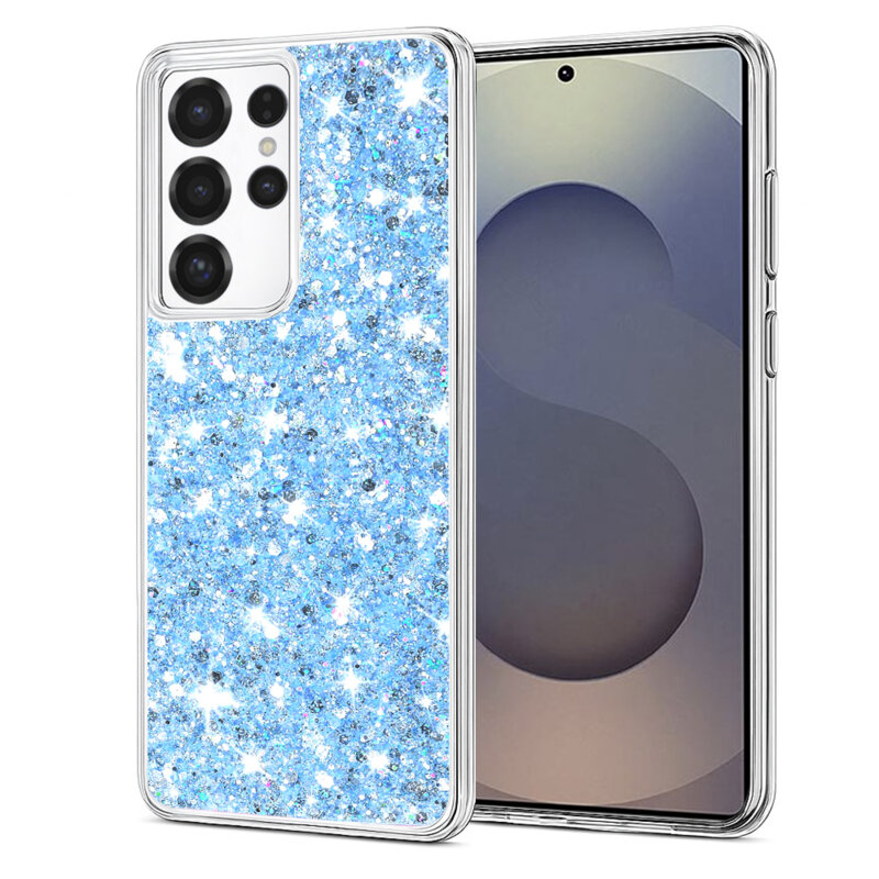 Husa cu sclipici Samsung Galaxy S25 Ultra Techsuit Sparkly Glitter, bleu