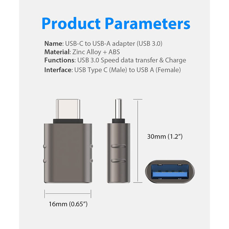 Adaptor OTG premium USB 3.0 la Type-C, 3A, 5Gbps Techsuit A10, gri
