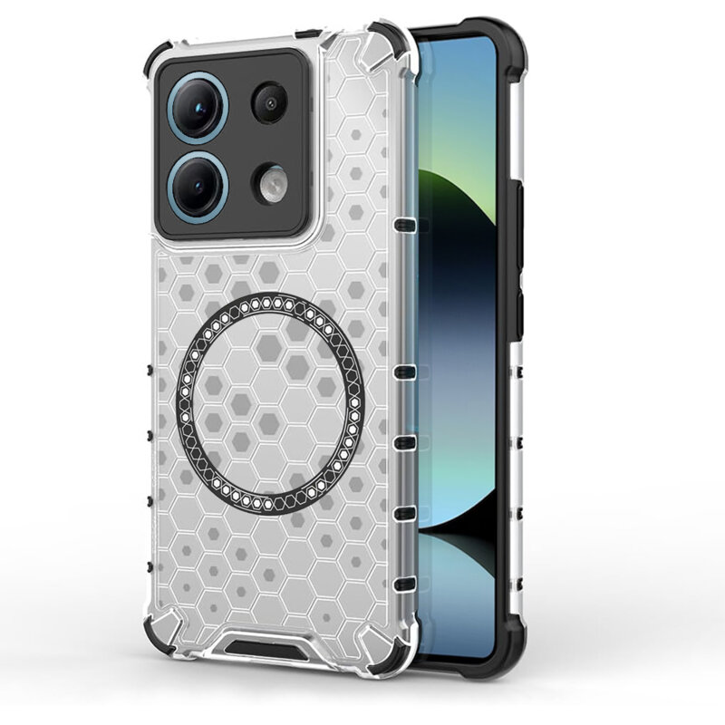 Husa transparenta Xiaomi Redmi Note 14S Techsuit HoneyComb Shield MagSafe, alb
