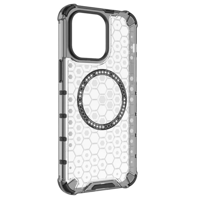Husa transparenta iPhone 14 Pro Techsuit HoneyComb Shield MagSafe, alb