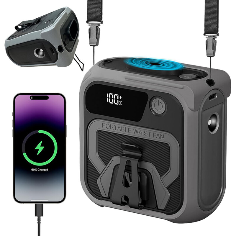 Mini ventilator portabil premium 10000mAh Techsuit Z13, gri