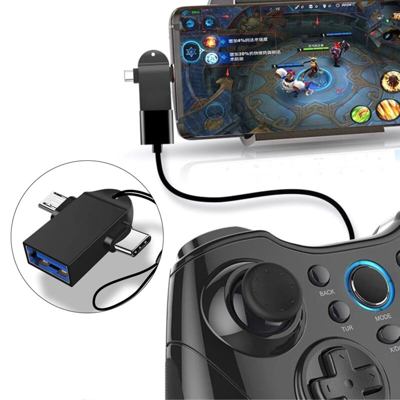 Adaptor OTG 3in1, USB la Micro-USB + Type-C Techsuit A15, negru