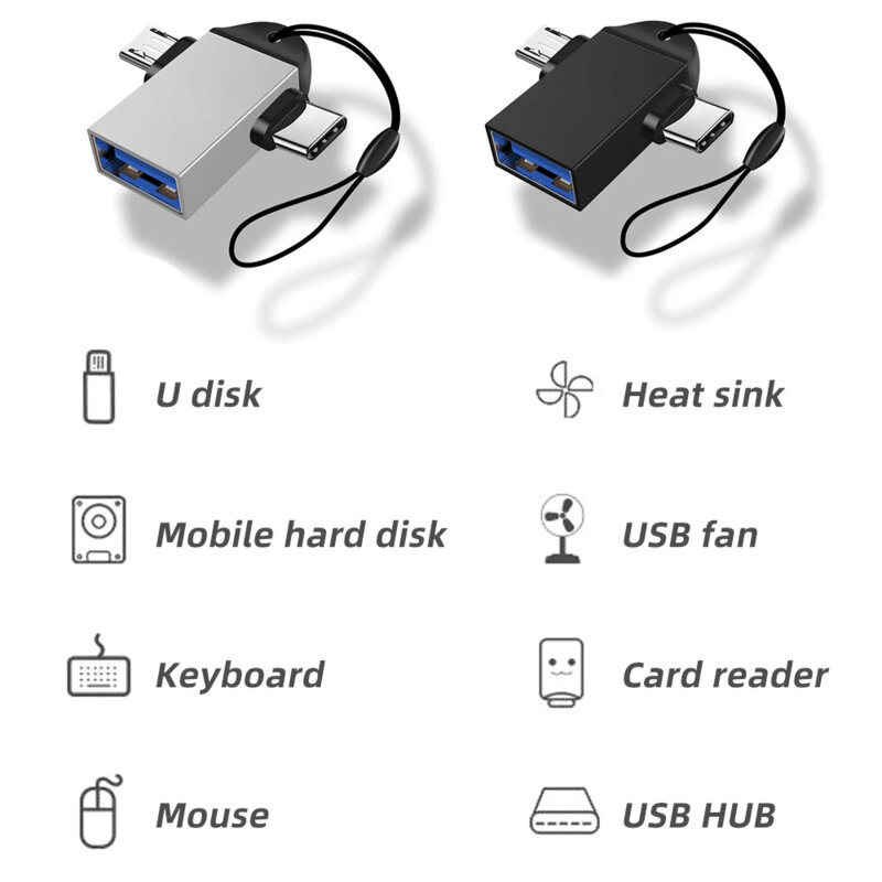 Adaptor OTG 3in1, USB la Micro-USB + Type-C Techsuit A15, negru