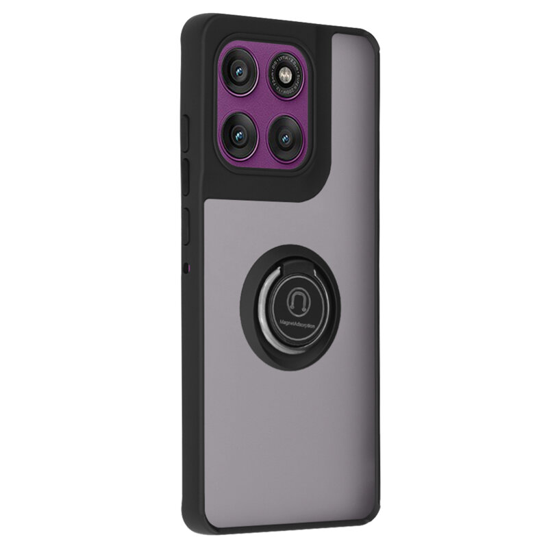 Husa Motorola Edge 60 Pro Techsuit Glinth cu inel suport stand magnetic, negru