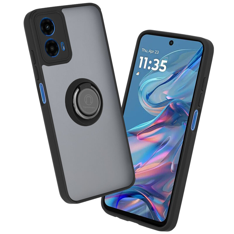Husa Motorola Moto G45 Techsuit Glinth cu inel suport stand magnetic, negru
