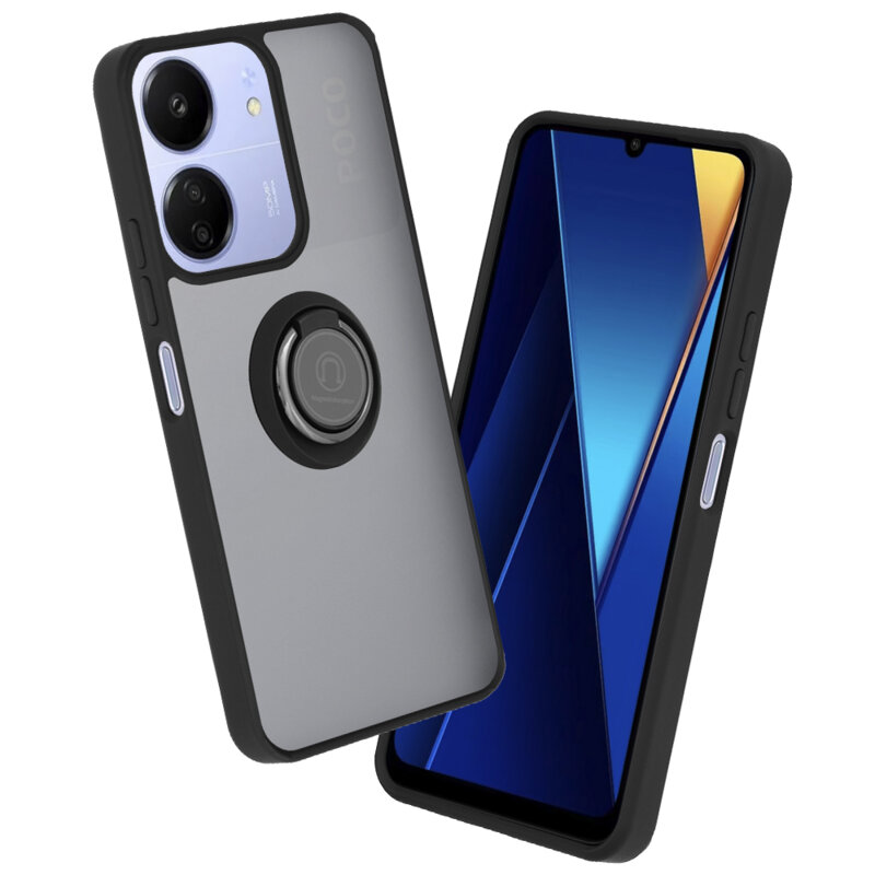 Husa Xiaomi Poco C65 Techsuit Glinth cu inel suport stand magnetic, negru