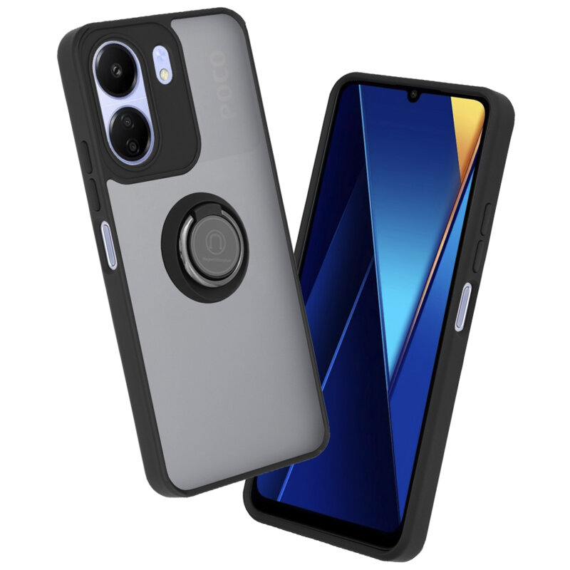Husa Xiaomi Poco C65 Techsuit Glinth cu inel suport stand magnetic, negru