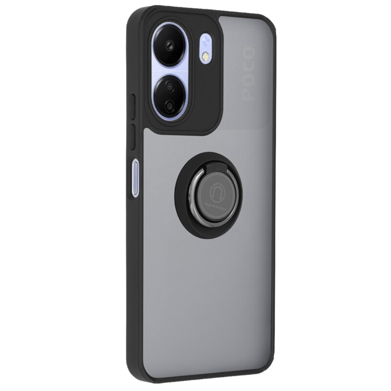 Husa Xiaomi Poco C65 Techsuit Glinth cu inel suport stand magnetic, negru