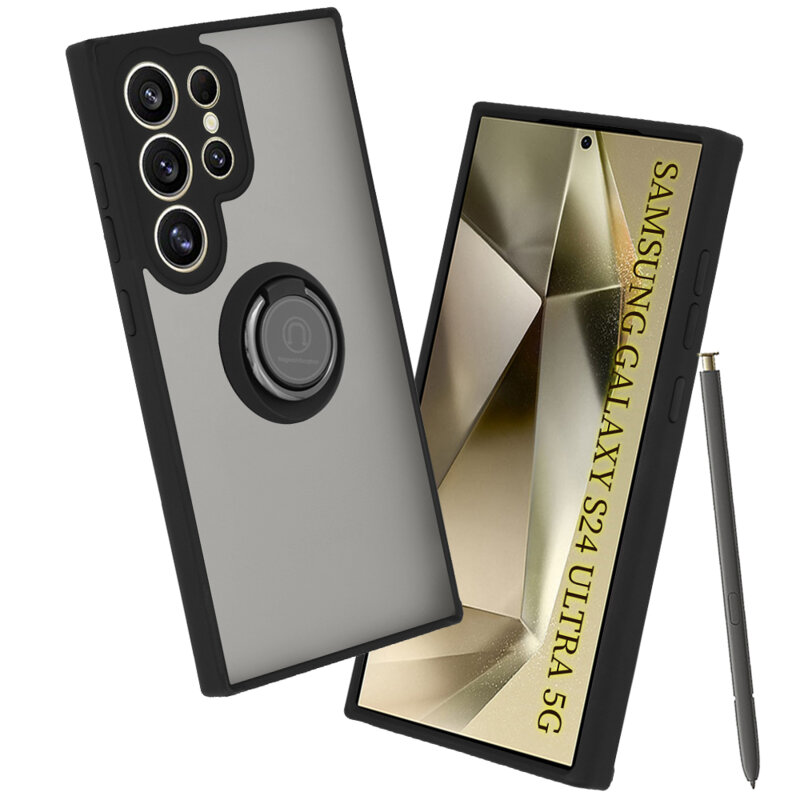 Husa Samsung Galaxy S24 Ultra Techsuit Glinth cu inel suport stand magnetic, negru