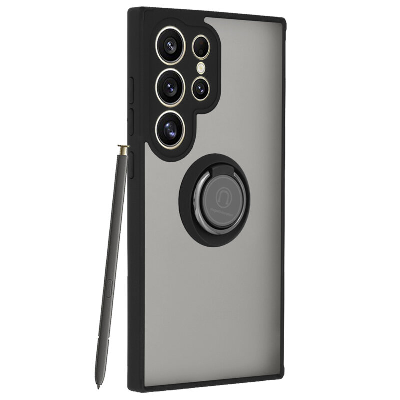 Husa Samsung Galaxy S24 Ultra Techsuit Glinth cu inel suport stand magnetic, negru