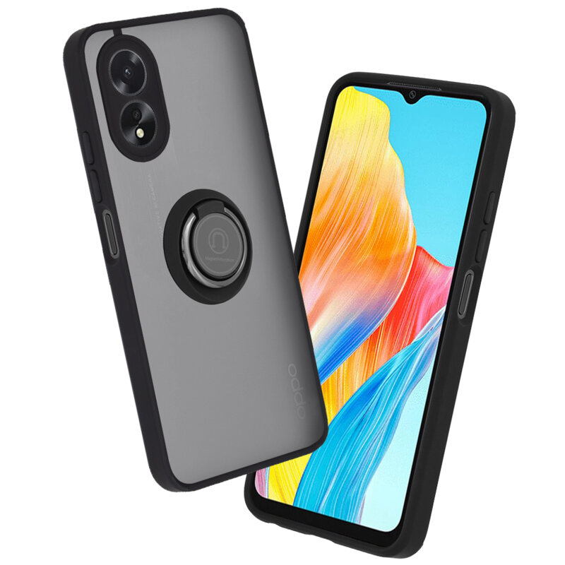 Husa Oppo A18 Techsuit Glinth cu inel suport stand magnetic, negru