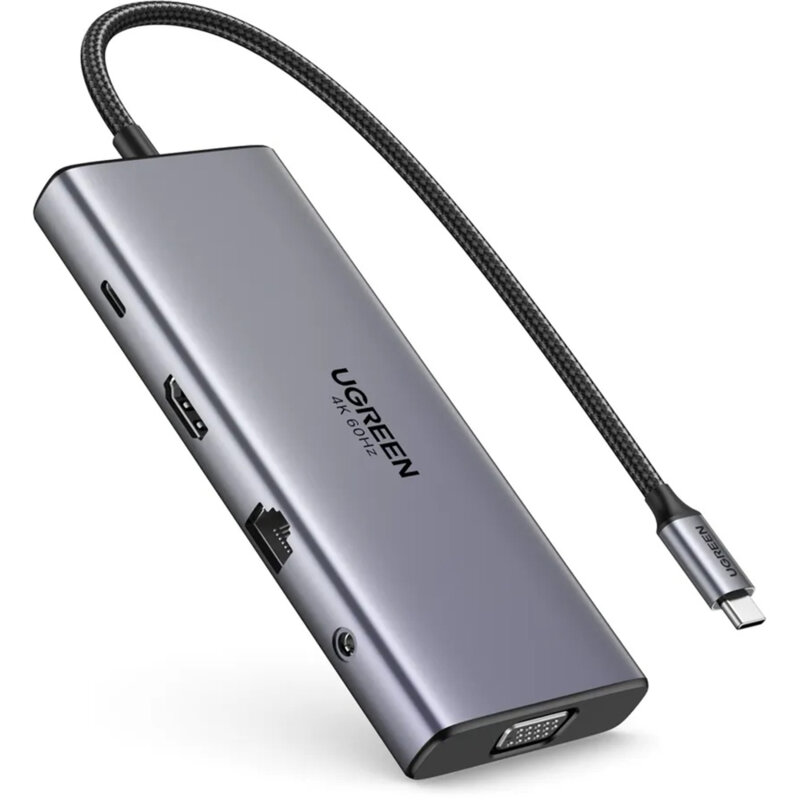 Hub USB-C la 3x Type-C, 2x USB, HDMI, VGA, RJ45, SD/TF Card, Jack 3.5mm Ugreen, 45520