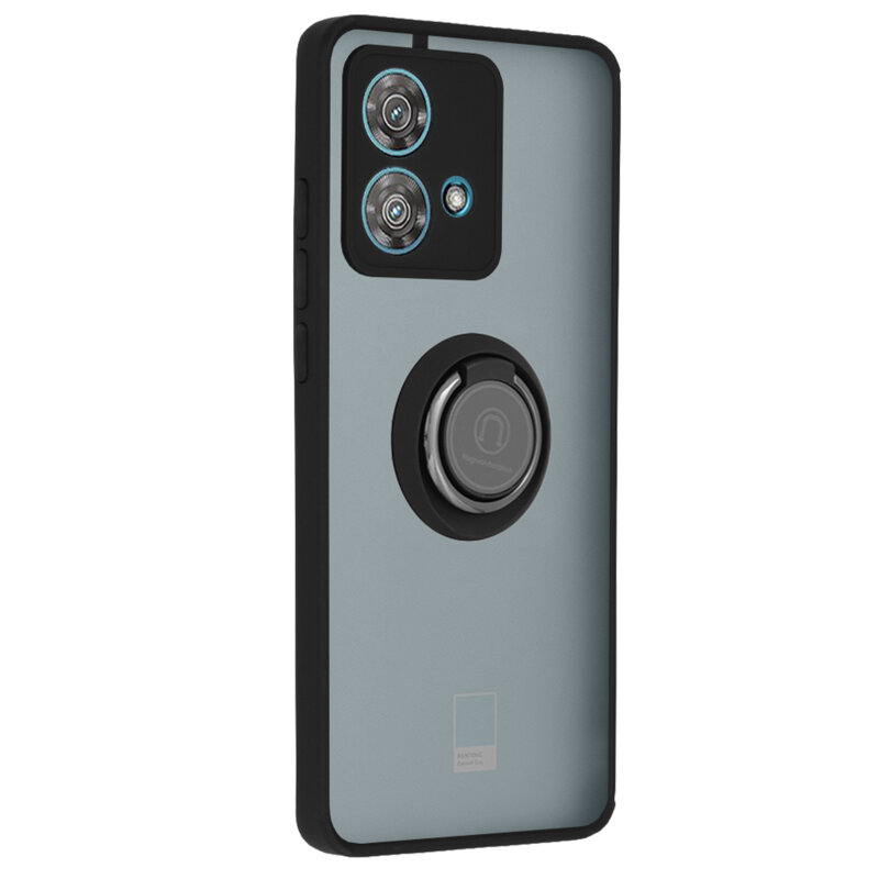 Husa Motorola Edge 40 Neo Techsuit Glinth cu inel suport stand magnetic, negru