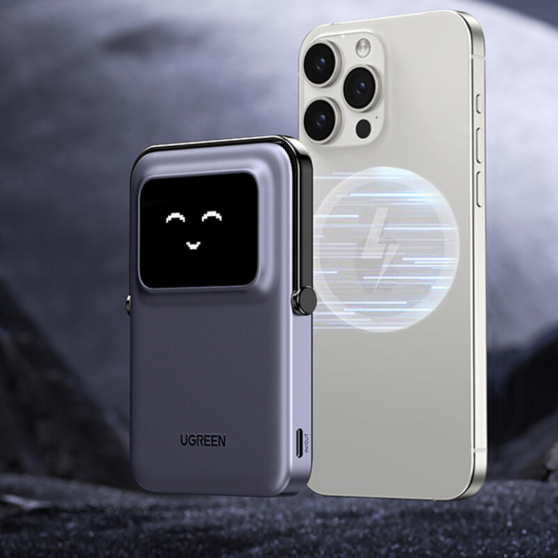 Power bank wireless cu display, 5000mAh Ugreen, gri, 35605B