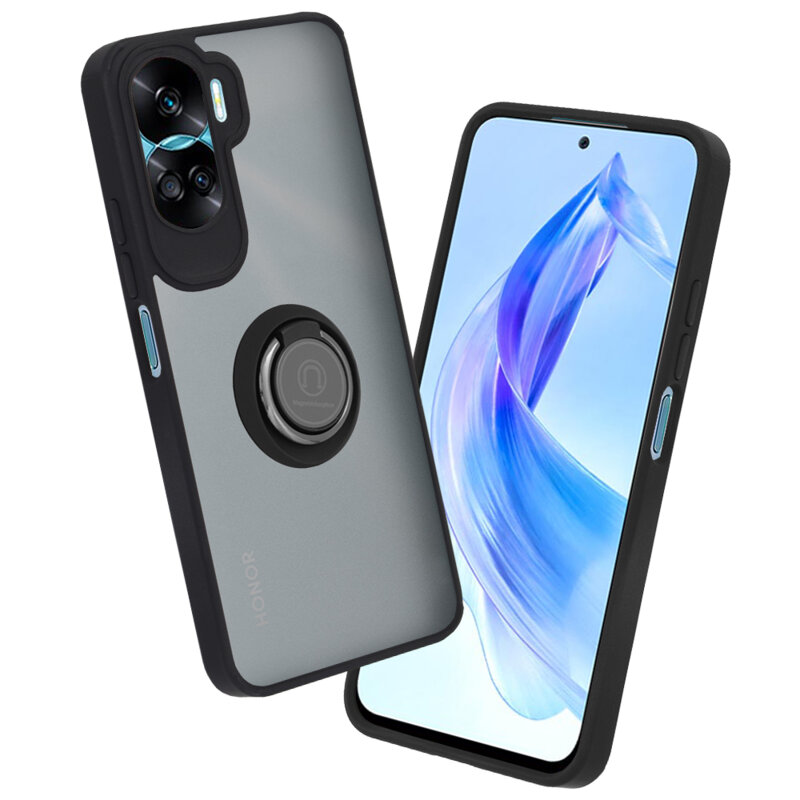 Husa Honor 90 Lite Techsuit Glinth cu inel suport stand magnetic, negru