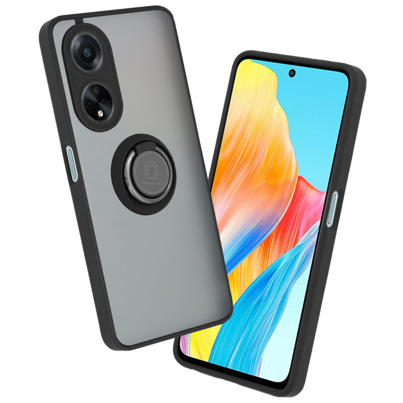 Husa Oppo A98 5G Techsuit Glinth cu inel suport stand magnetic, negru