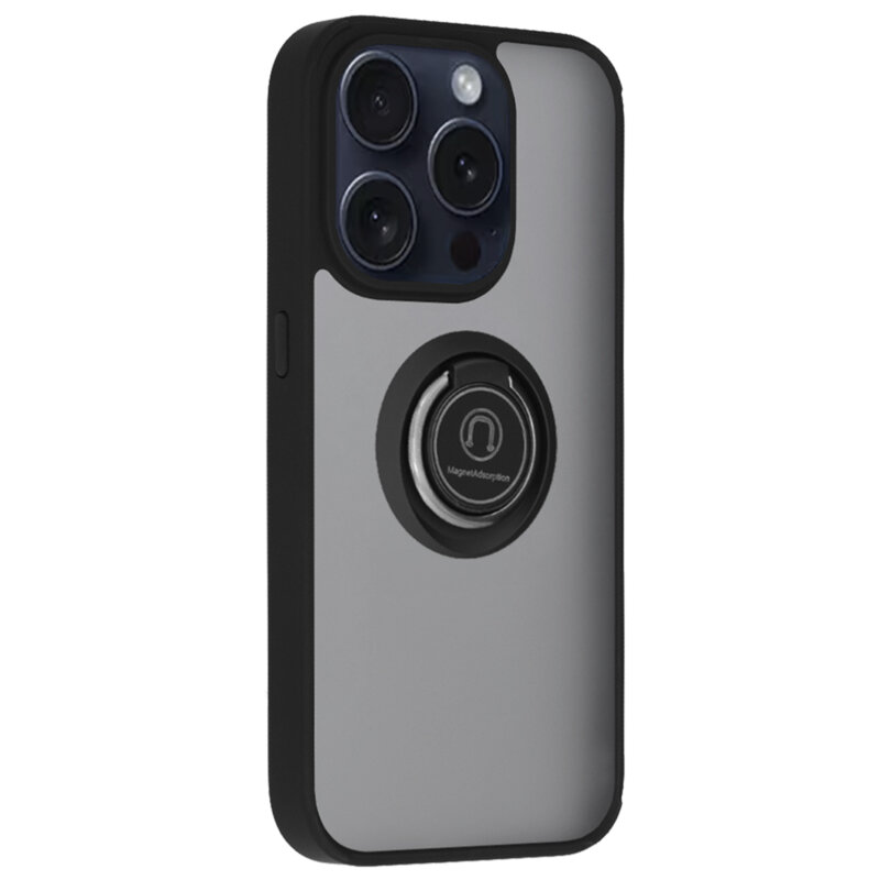 Husa iPhone 15 Pro Max Techsuit Glinth cu inel suport stand magnetic, negru