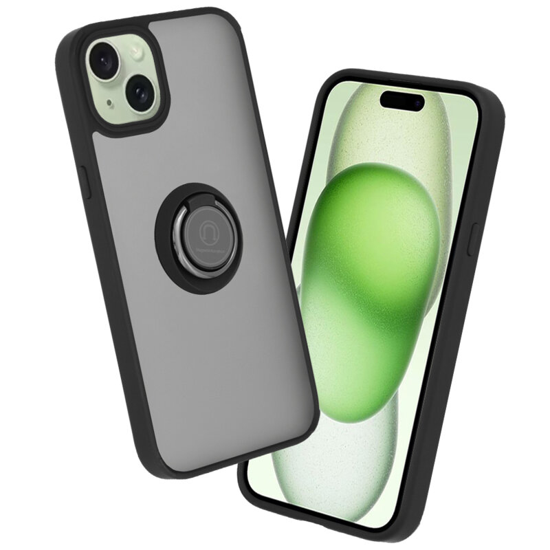 Husa iPhone 15 Plus Techsuit Glinth cu inel suport stand magnetic, negru