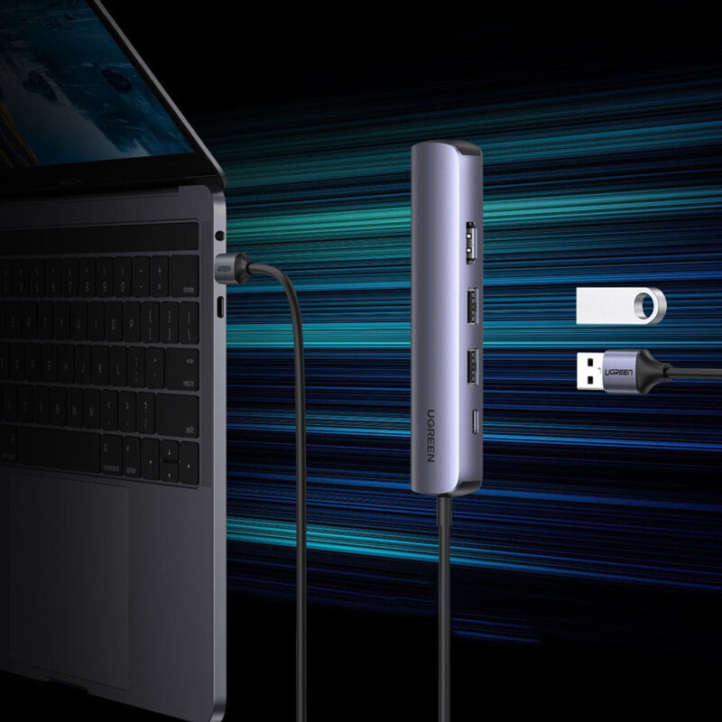 Hub Type-C la 2x USB, Type-C, HDMI, RJ45 Gigabit Ugreen, 10919