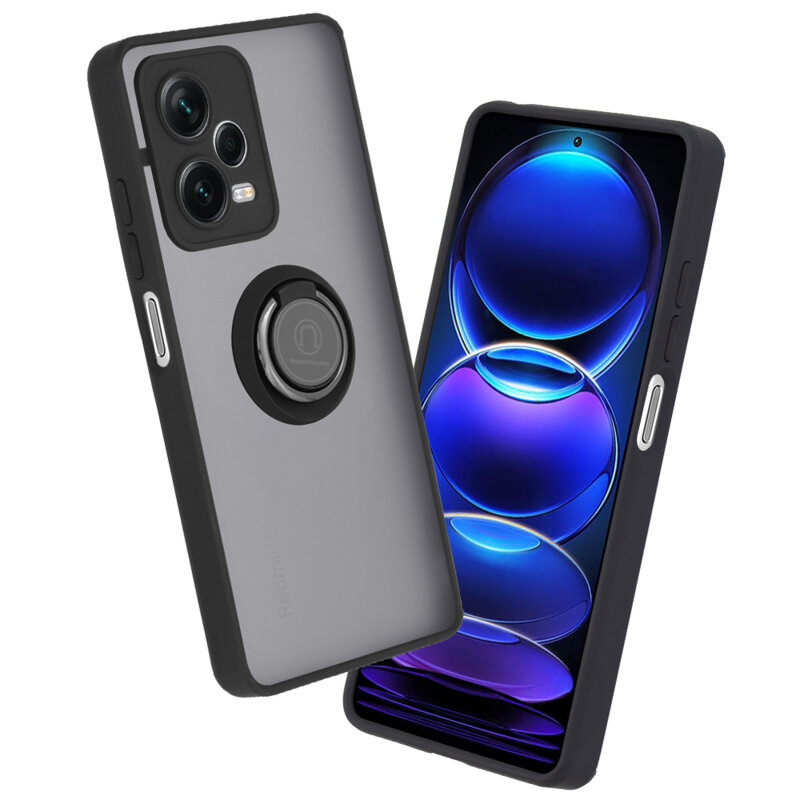 Husa Xiaomi Redmi Note 12 Pro+ Techsuit Glinth cu inel suport stand magnetic, negru