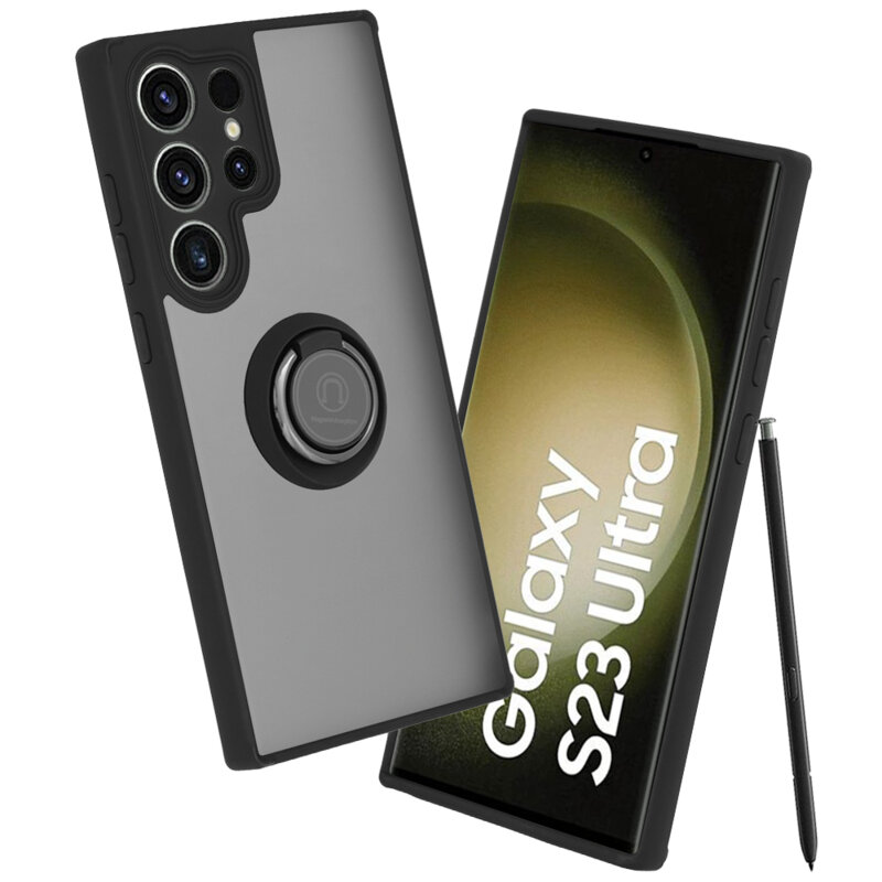 Husa Samsung Galaxy S23 Ultra Techsuit Glinth cu inel suport stand magnetic, negru