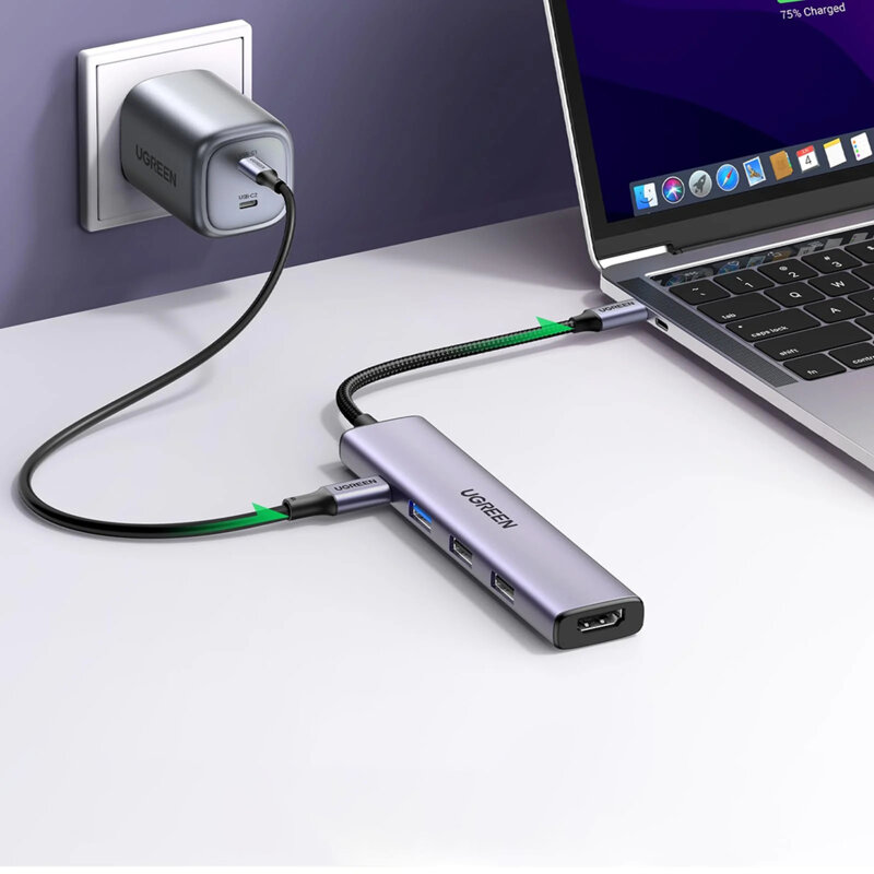 Hub 5in1 Type-C la 3x USB, HDMI, USB-C Ugreen, 4K, PD100W, 15495