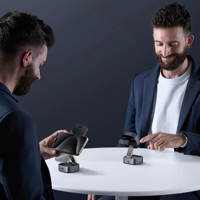 Incarcator wireless MagSafe 2in1 cu cablu Ugreen, 15W, negru, 35316