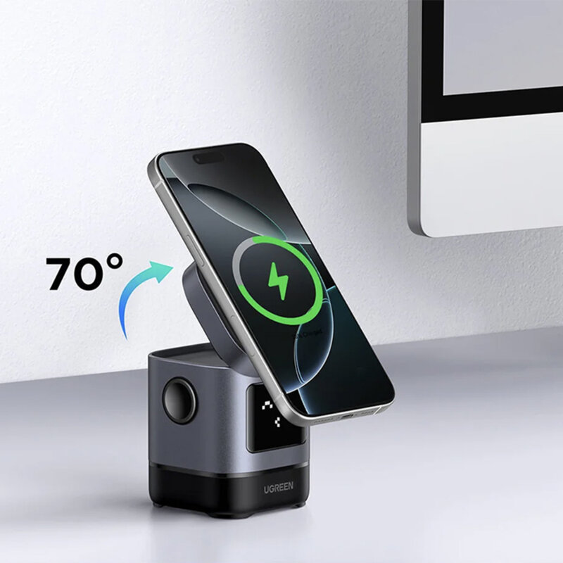 Incarcator wireless magnetic 2in1 cu emoji Ugreen, 25W, negru, 45775