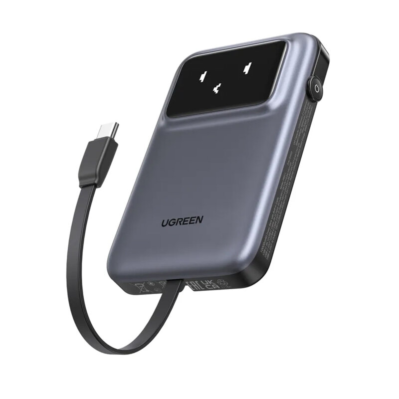 Baterie externa USB cu cablu Type-C 30W, Ugreen, gri, 35603B