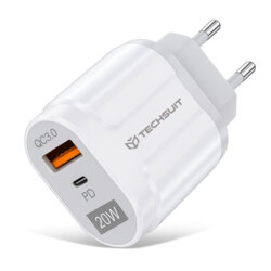 Incarcator priza USB-C PD20W, QC3.0 Techsuit, alb, CHPD038