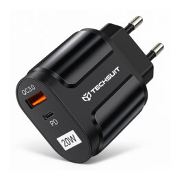Incarcator priza USB-C PD20W, QC3.0 Techsuit, negru, CHPD038