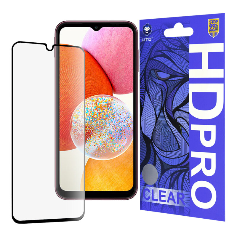 Folie sticla Samsung Galaxy A14 4G Lito HD Pro Clear, negru