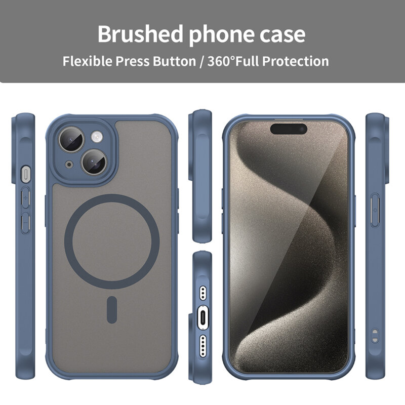 Husa iPhone 15 Techsuit HaloFrost II MagSafe, bleumarin