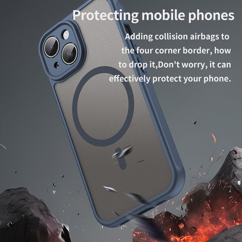 Husa iPhone 15 Techsuit HaloFrost II MagSafe, bleumarin