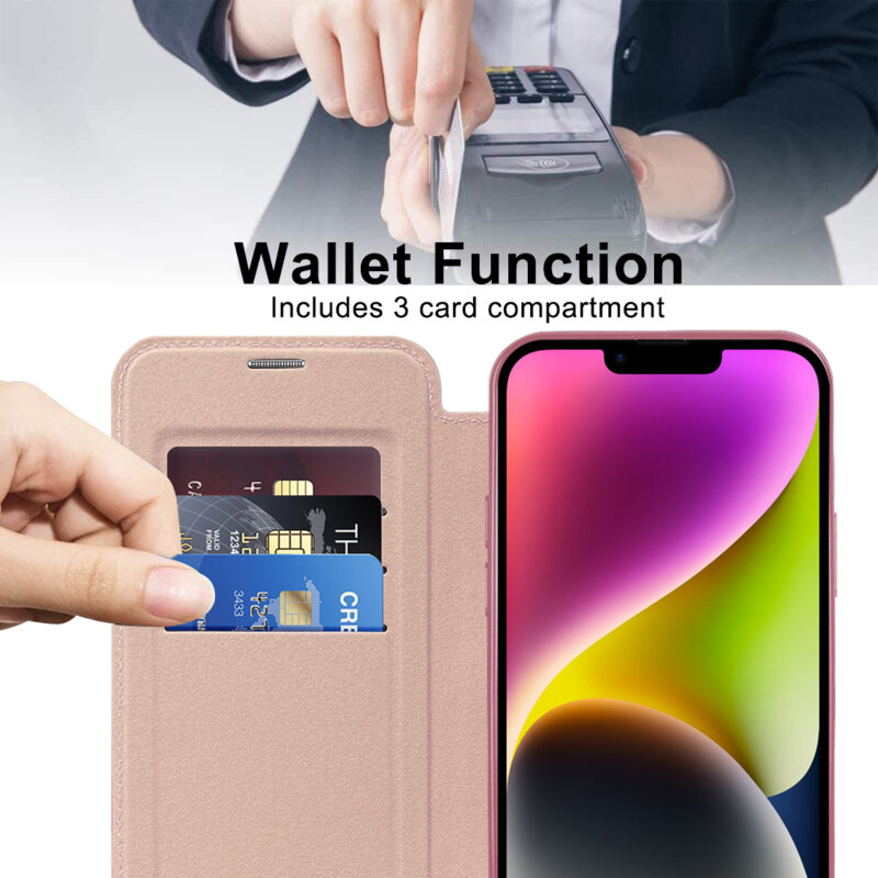Husa iPhone 14 Techsuit SmartMag Book Case, roz