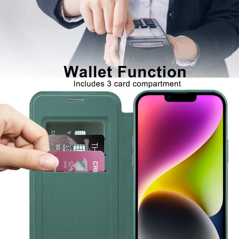 Husa iPhone 14 Plus Techsuit SmartMag Book Case, verde