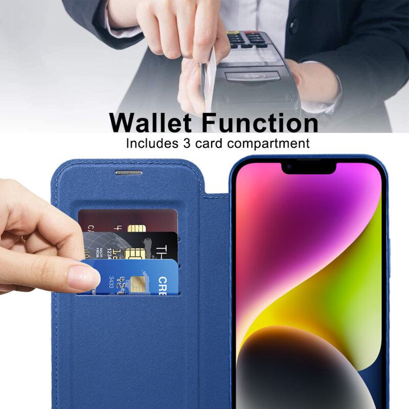 Husa iPhone 14 Plus Techsuit SmartMag Book Case, albastru