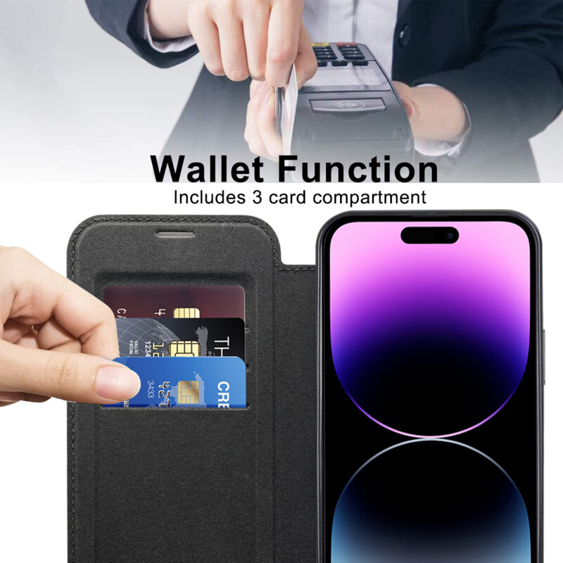Husa iPhone 14 Pro Max Techsuit SmartMag Book Case, negru